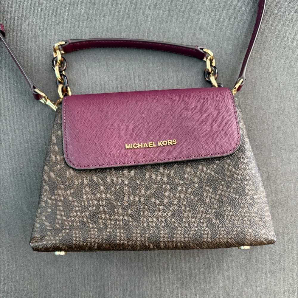 Michael Kors Burgundy and Brown Shoulder Bag